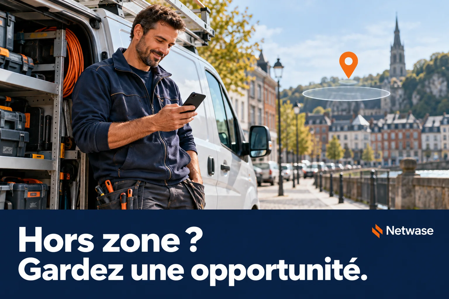 Artisan près de son utilitaire. Hors zone ? Gardez une opportunité.